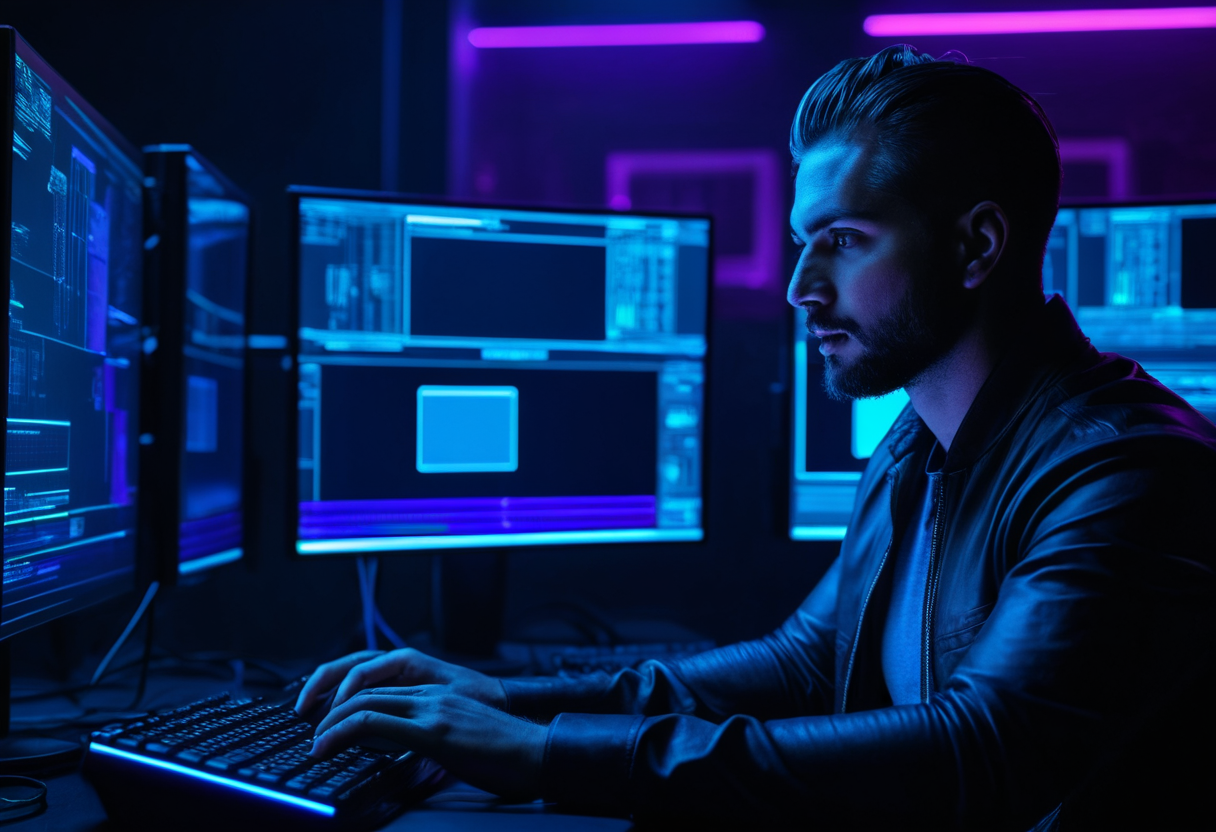 IT engineer working with AI interfaces